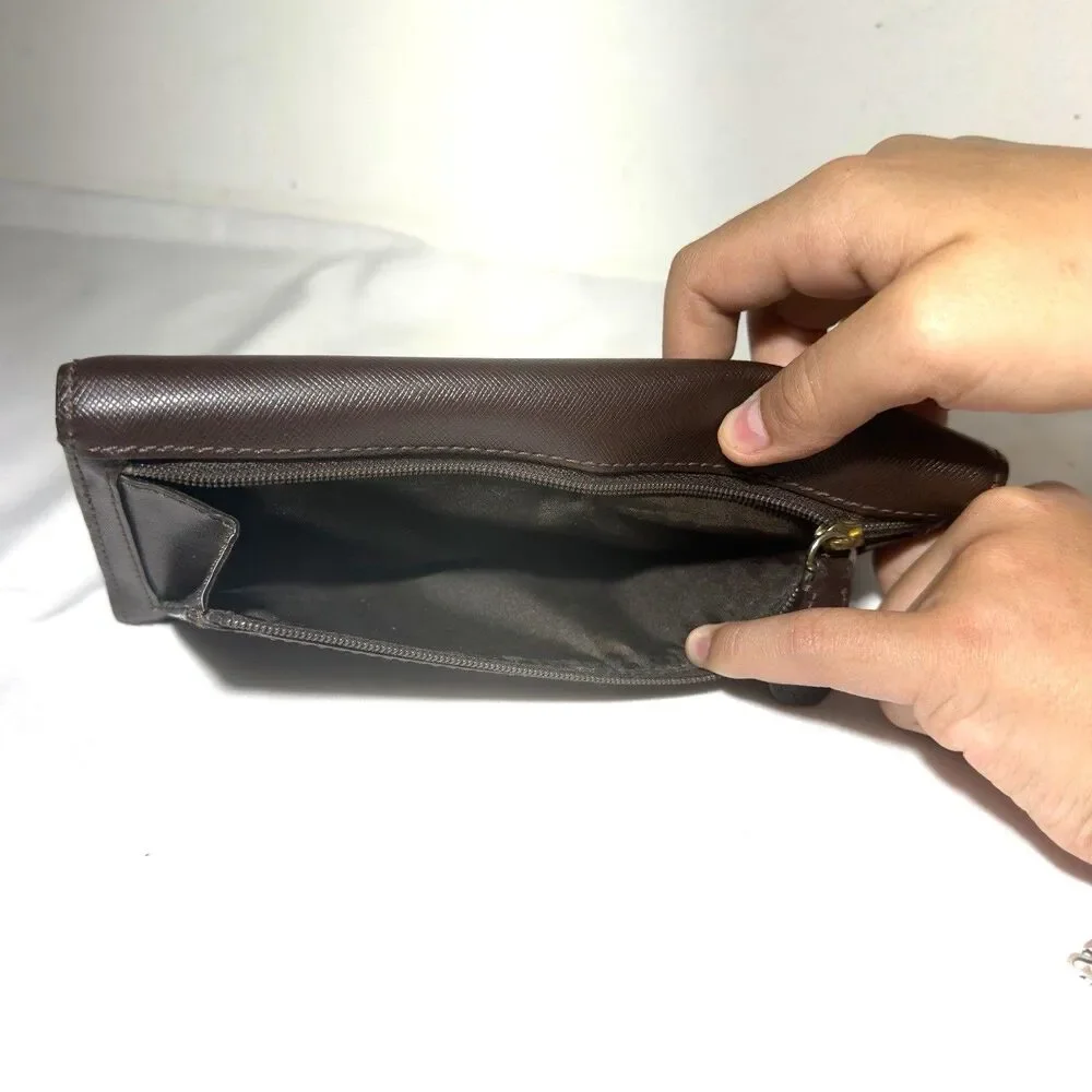 Coach Brown Slim Envelope Flap Wallet Snap Closure Zipper Pocket 8in x 3.5in